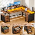 thumbnail image 2 of Sarifur L Shaped Computer Desk with Charging Station and LED Lights, 66 inch PC Table Study Desk 6 Drawers for Bedroom,Office Rustic Brown, 2 of 6