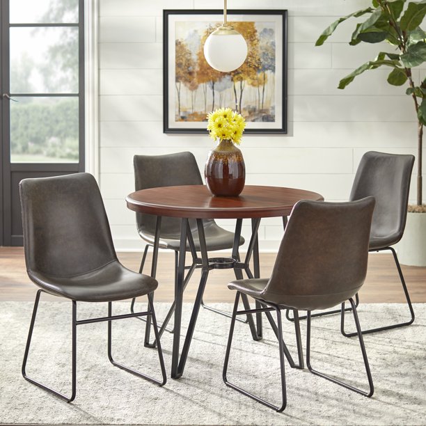 Tms Shane 5 Piece Contemporary Round Dining Furniture Set 30 High Table Seats Up To 4 Walnut And Black Com Contemporary Round Dining Furniture Set, Round Tall Table And Chairs