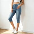 thumbnail image 2 of XIAONU Solid Denim Capri Pants for Women Button Detail Side Pockets Pants, 2 of 5