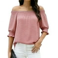 thumbnail image 2 of Olyvenn Womens Summer Tops Off Shoulder Short Sleeve Shirts Smocked Puff Sleeve Blouses Casual Loose Fit Trendy Clothes Pink XL, 2 of 6