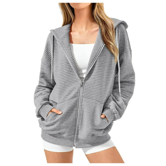 Ymyiu Sweaters for Women Women's Drawstring Zip Up Cute Hoodies Fall Jacket Oversized Casual Sweatshirts with Pocket (Grey,XL)