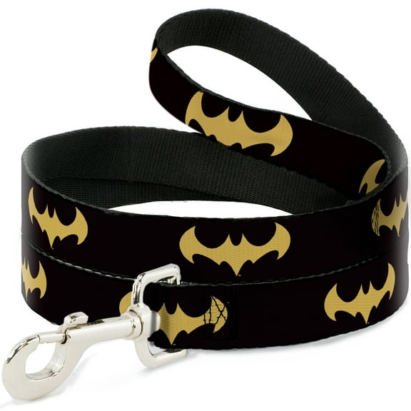 DC Comics Pet Leash, Dog Leash, DC League of Super Pets Batman Bat Logo Black Yellow, 4 Feet Long 0.5 Inch Wide
