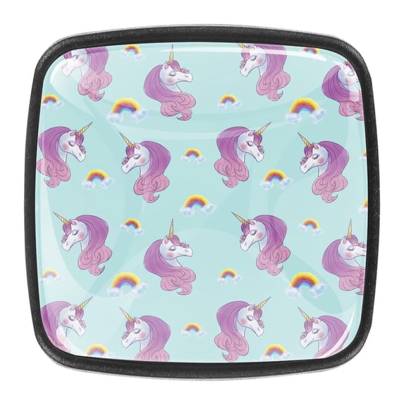 4 Pcs Square Cabinet Handle Cupboard Knob Drawer Pulls Handle Unicorn Drawer Knobs with Screws Furniture Decoration