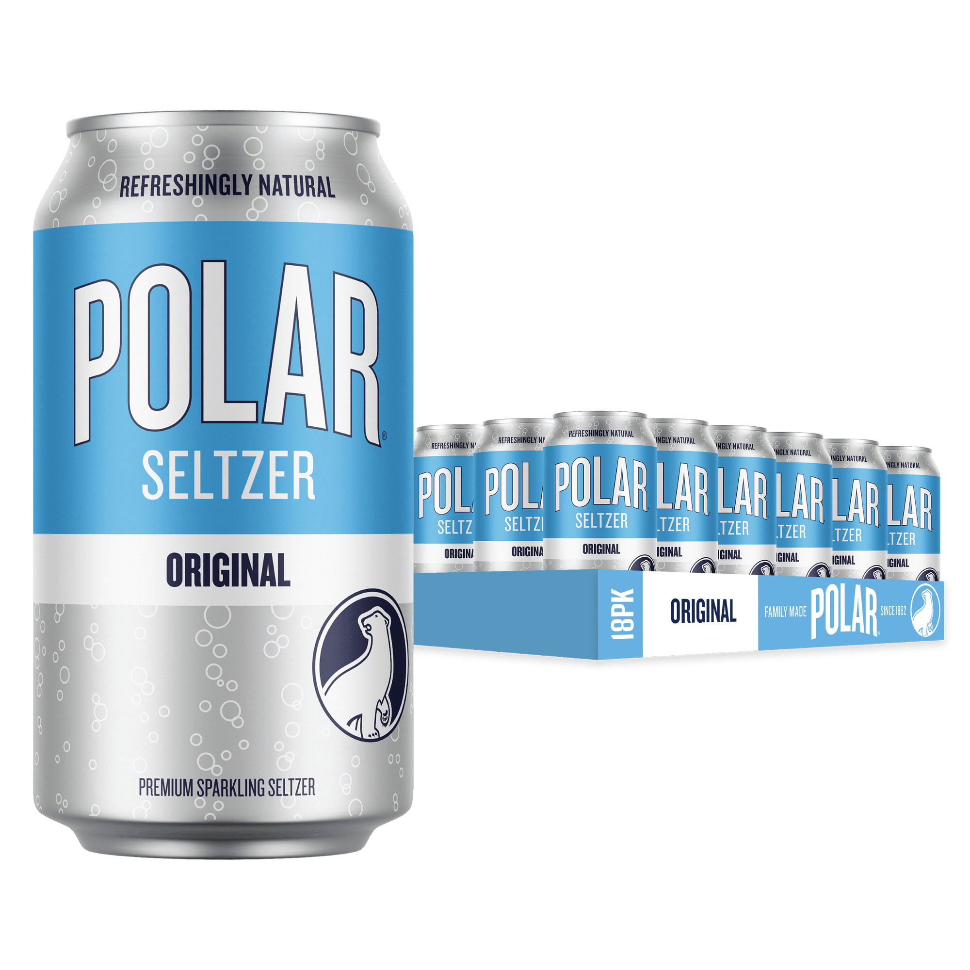 Polar Zero Calorie Original Sparkling Seltzer Water, 12 fl oz, 18 Pack Cans