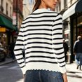 thumbnail image 5 of Karight Womens Striped Knit Cardigan Long Sleeve Scallop Trim Button Down Open Front Sweater, 5 of 7