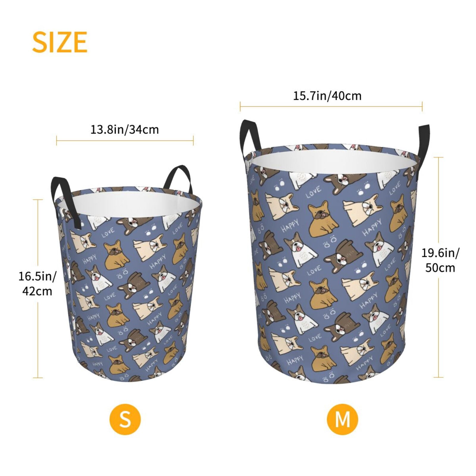 Large Laundry Basket with Handles - Cute French Bulldog Funny Happy Kids Baby Dirty Clothes Laundry Hamper for Bedroom Aesthetic