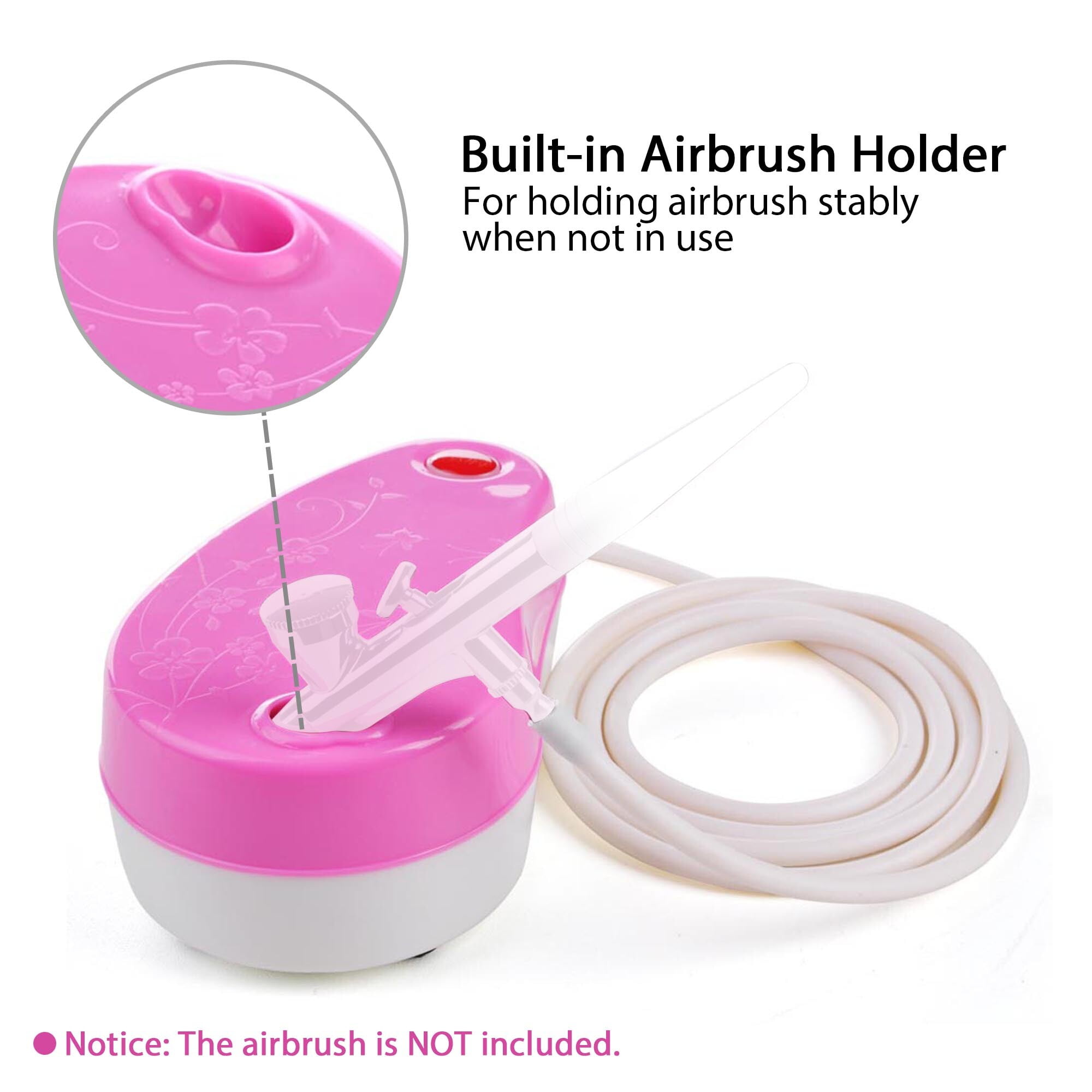 Mini Portable Air Compressor Set w/ Hose Built-in Airbrush Holder Makeup Nail Art Body Painting Tattoo Beauty Pink