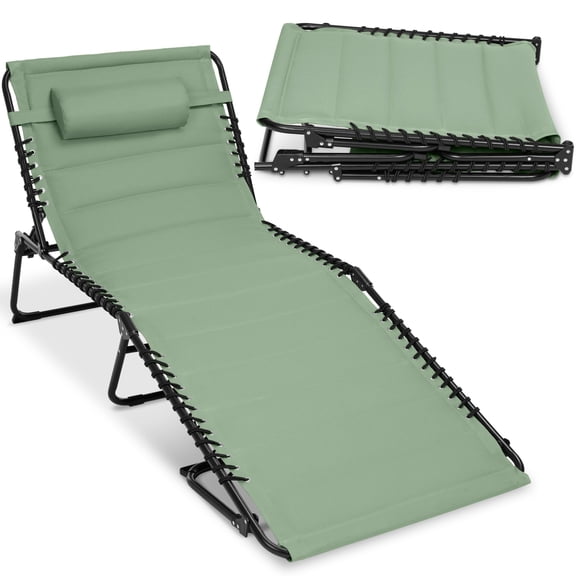 Best Choice Products Extra Wide Padded Patio Chaise Lounge Chair, Portable Recliner w/ 8 Positions - Sage Green