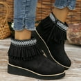 thumbnail image 2 of Leozcaa Women's Chelsea Wedge Boots Platform Casual Suede Slip on Wedge Ankle Booties Fringe Cowboy Boots, 2 of 9