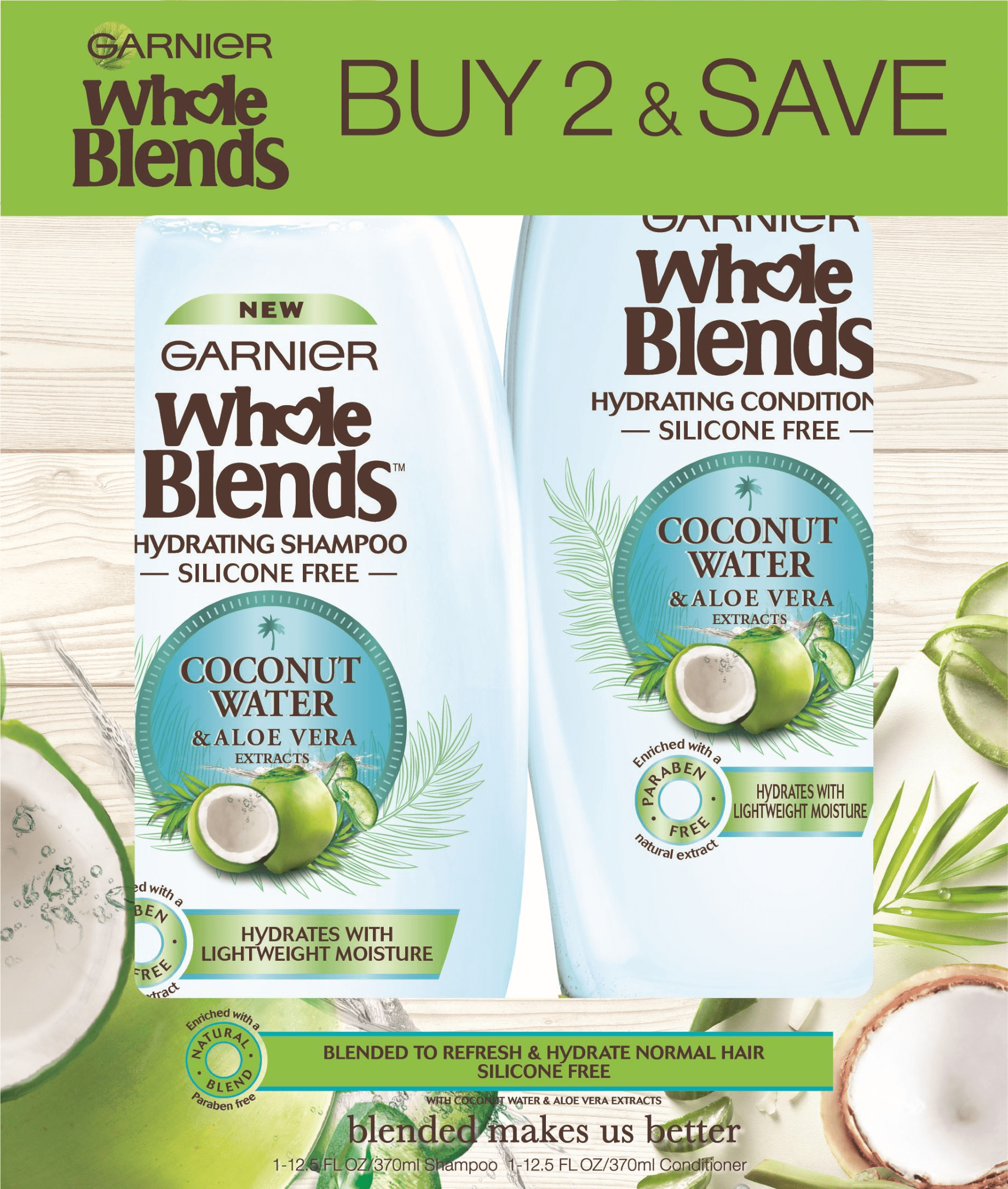 Garnier Whole Blends Coconut Water, Aloe Vera Shampoo and Conditioner