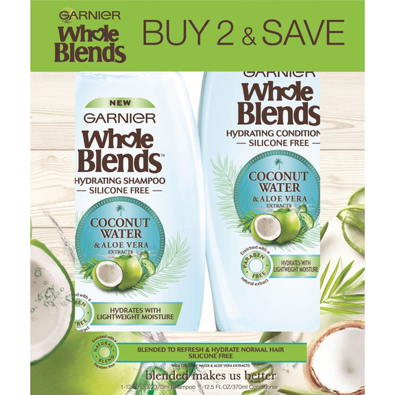 Garnier Whole Blends Moisturizing Shampoo and Conditioner, Dehydrated Hair, 1 Kit