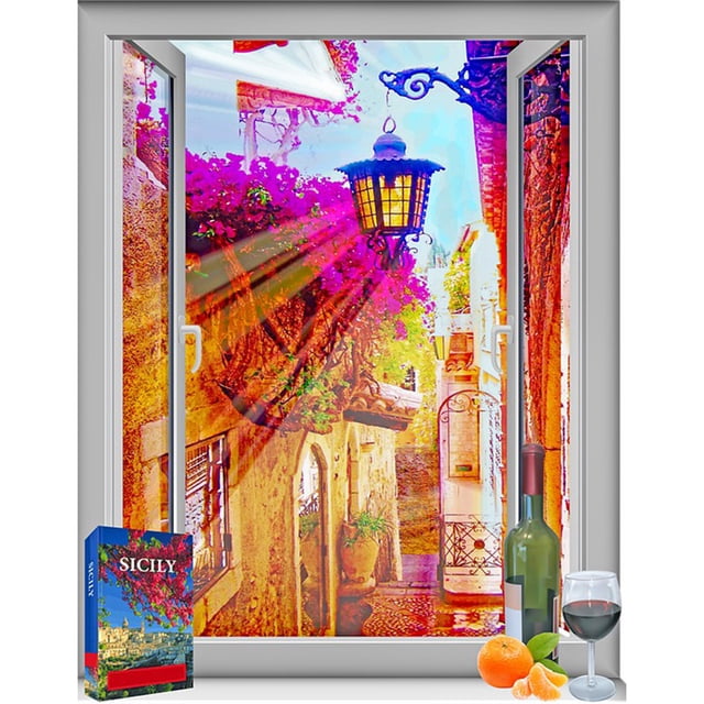 Pintura de diamante (DE1405) Paisaje fuera de la ventana 5D DIY Arte de pared redondo completo 50x70cm Hugtrwg Para estrenar