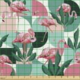 thumbnail image 2 of Flamingo Fabric by the Yard, Exotic Beach Birds Fan Palm Leaves on Geometric Circles Modern Tropical Art, Decorative Upholstery Fabric for Chairs & Home Accents, Turquoise Pink by Ambesonne, 2 of 5
