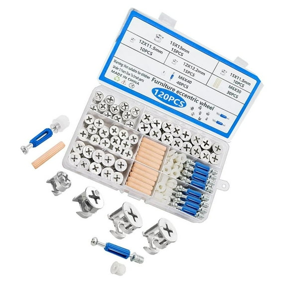 MOMOJIA Professional Furniture Fastener Set 120PCS Cams Locks Eccentric Wheels Strong Metal Connectors with Assorted Nut Bolts