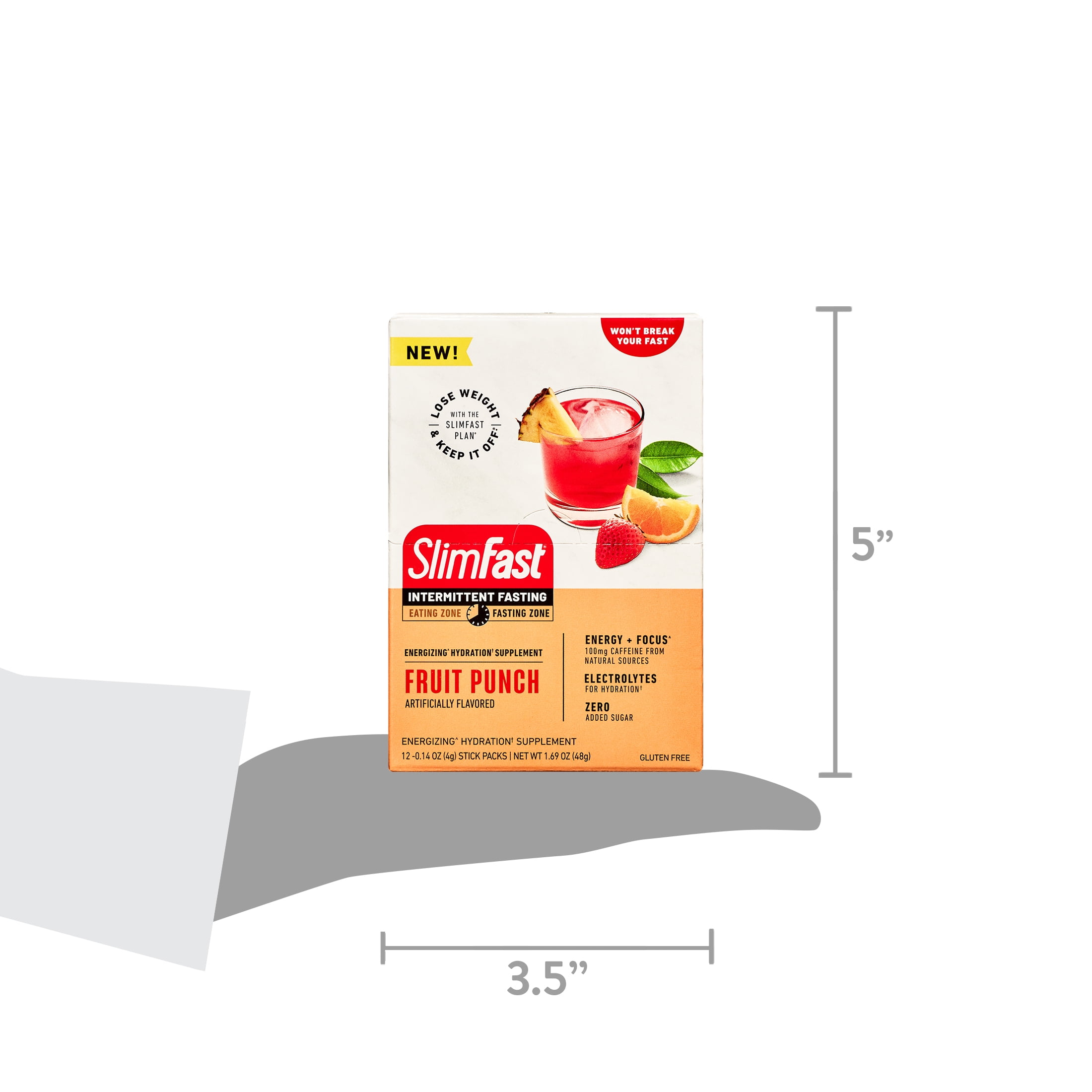 SlimFast, Intermittent Fasting Energizing Hydration Drink Mix, Fruit Punch, 12 Servings