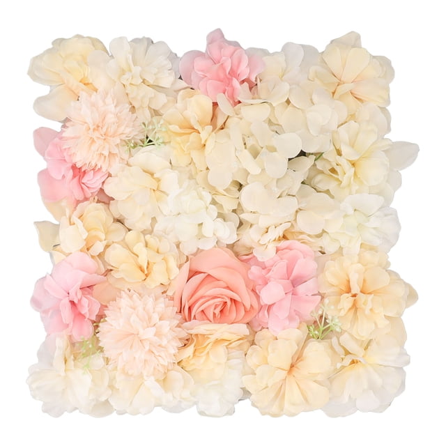 Paneles de flores artificiales de 15 x 15 pulgadas para el telón de fondo del escenario de la boda, decoración de pared con rosas de seda de color amarillo y rosa vibrantes