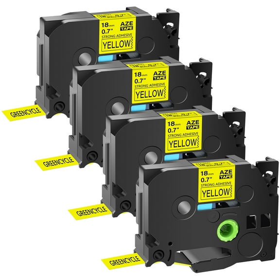 GREENCYCLE 4PK Compatible for Brother P-touch Black on Yellow 18mm TZ TZe TZe-S641 TZ-S641 TZe-641 TZ-641 Extra Strength Laminated Label Tape