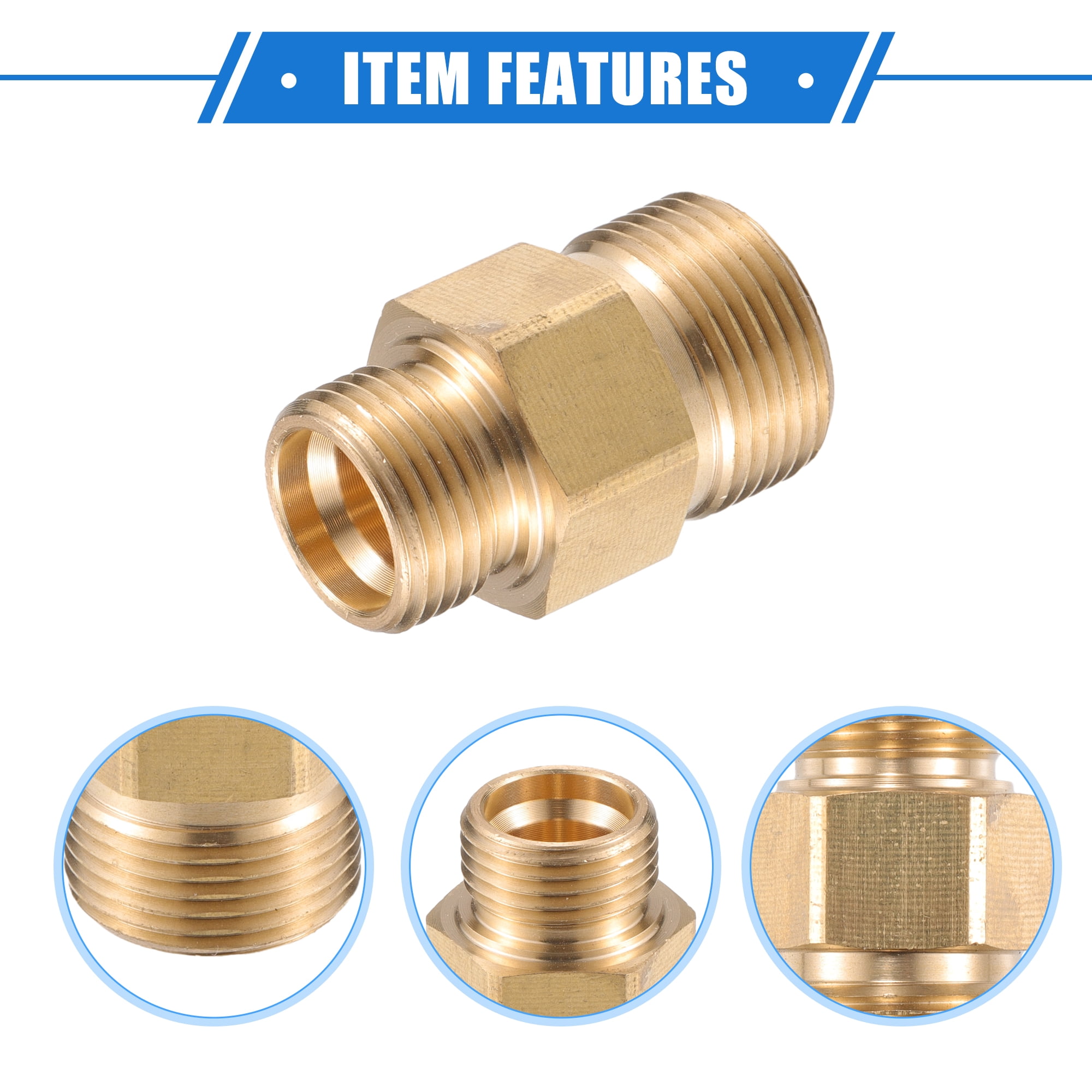 Unique Bargains Pressure Washer Connector M18x1.5 to M22x1.5 Adapter Brass Screw