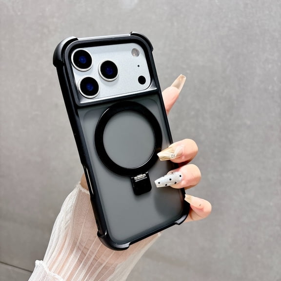 For iPhone 17 Pro Max Case Black Matte Magnetic Stand Armor Shockproof Wireless Charging Compatible with iPhone 16 15 14 13
