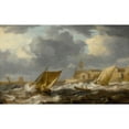 thumbnail image 2 of Bonaventura Peeters the Elder 14x11 Black Ornate Wood Framed Double Matted Museum Art Print Titled: Vessels and a Rowing Boat on Choppy Waters, Near a Small Harbor Town with a Windmill,, 2 of 5
