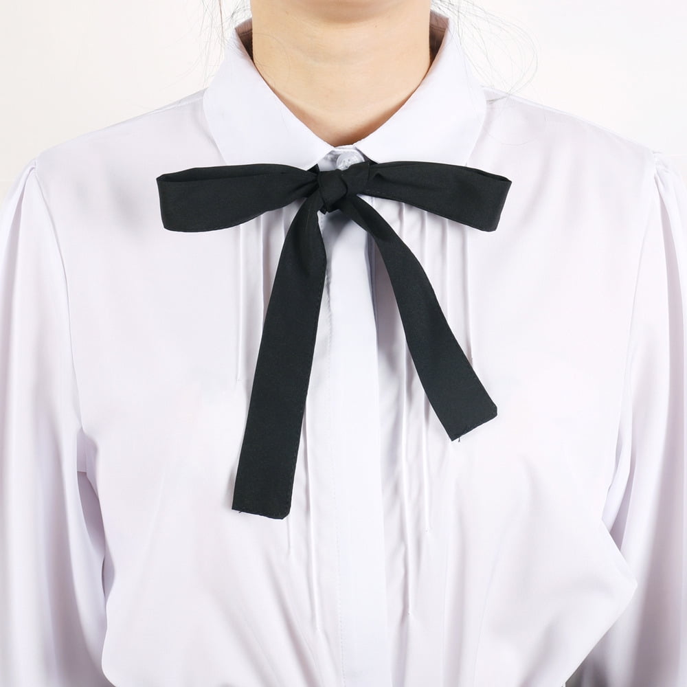 Women Ivory White Blouses Bow Tie Baby Collar Tops Short