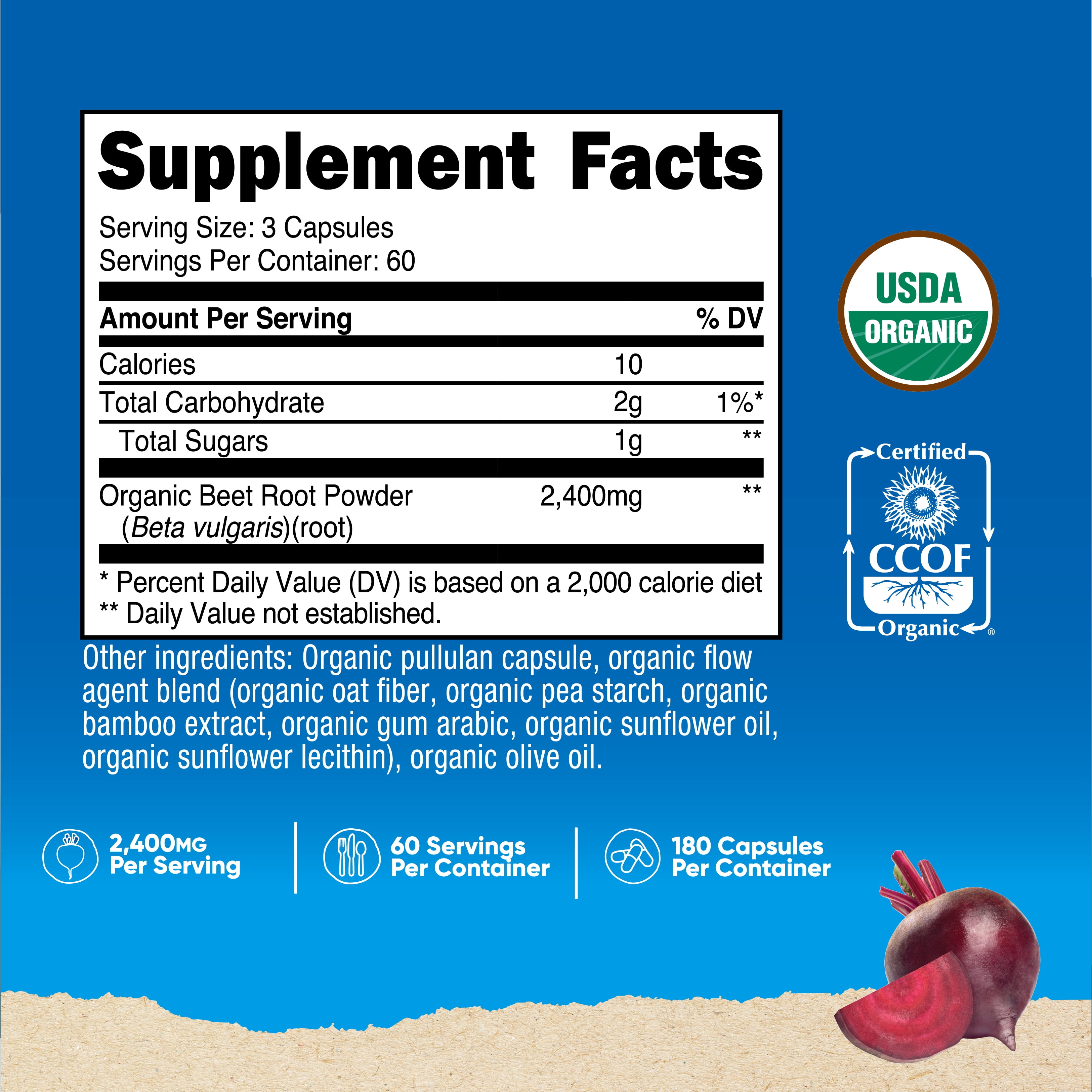 Nutricost Organic Beet Root 2400mg, 180 Capsules, Supplement, 60 Servings
