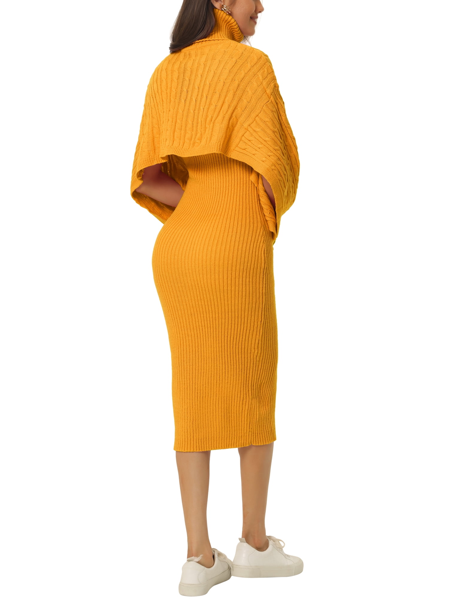 Unique Bargains Women's Two Piece Outfits Knitted Turtleneck Tank Bodycon Dress Set