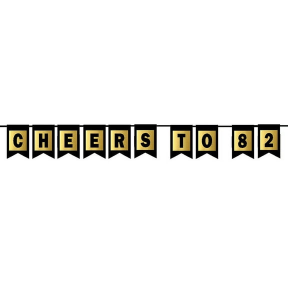 Cheers 82nd Brithday Anniversary Black & Mettalic Gold Handing Party Wall Decoration Bunting Banner