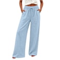 thumbnail image 3 of Horkkom Cotton Linen Pants Women Elastic Waist Drawstring Wide Leg Pants Summer Casual Loose Pants with Pockets M, 3 of 8