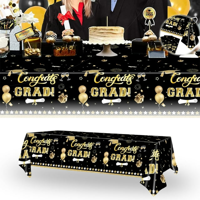 AKEGAMN 2025 New Graduation Season Theme Tablecloth Disposable PE Plastic Tablecloth Tablecloth Material: Made from high-quality PE plastic, this disposable tablecloth is both sturdy and , ensuring