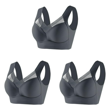 Lace Womens Bras Plus Size Tank Top Underwear Thin Sports Bra Side Fold Side Gather Womens Bras Push Up Plus Size Adjustable Bra AthleticDark Blue (3Packs)