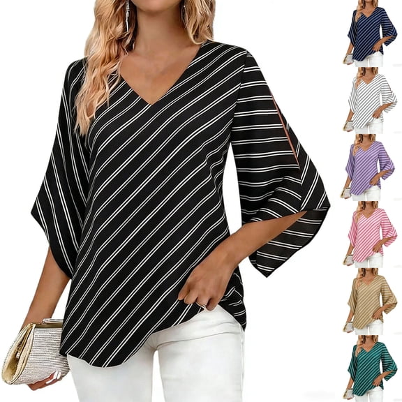 Miluxas Women's Business Casual Tops 3/4 Sleeve Dressy Blouses office Work Shirts White XL(XL)