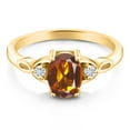 thumbnail image 2 of Gem Stone King 18K Yellow Gold Plated Silver Orange Red Madeira Citrine and White Moissanite 3-Stone Rings for Women (1.18 Cttw, Gemstone, Oval 8X6MM, Available in Size 5, 6, 7, 8, 9), 2 of 4