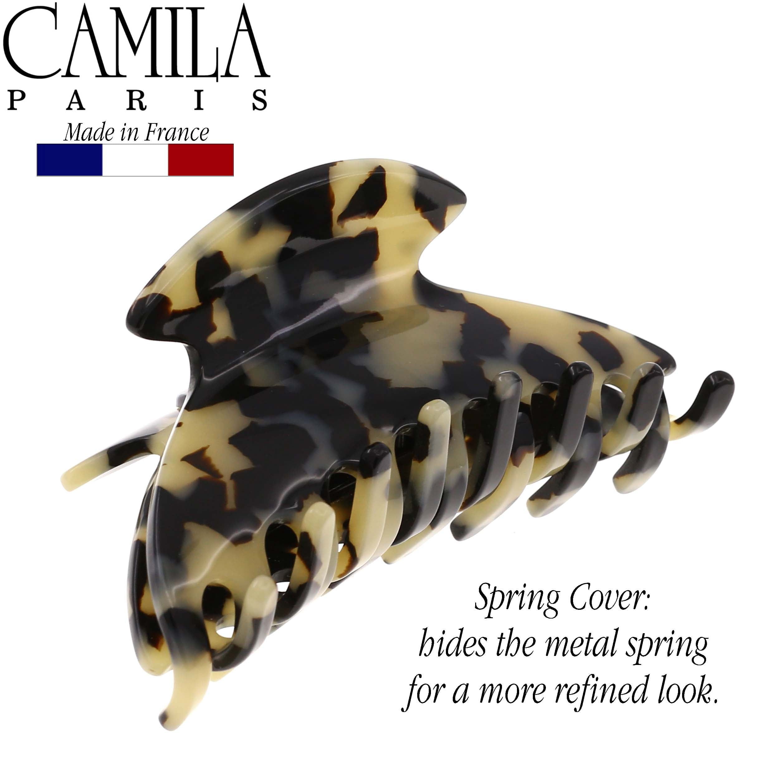 Camila Paris CP2483 French Hair Clip for Women Thick Hair for Long Curly Wavy Hair, Handmade Onyx, Girls Hair Claw Clips, Durable Styling Big Claw Clip for Thick Hair, Strong Hold Grip Made in France