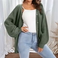 thumbnail image 5 of Women Chunky Knit Cardigan Long Sleeve V Neck Button Up with Pocket Sweater Coat for Fall and Winter Army Green XXL, 5 of 8