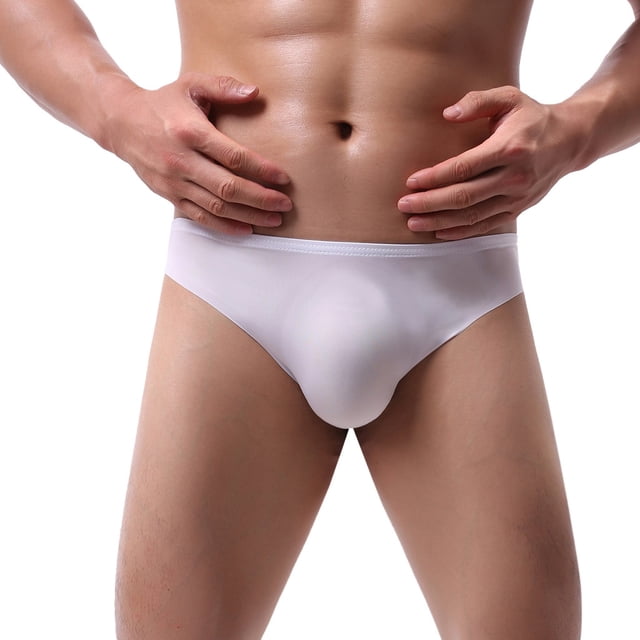 Uinagy Men's Solid Color Comfortable Breathable Sweat-Absorbent Ice Silk Briefs