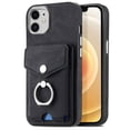 thumbnail image 3 of Compatible with iPhone 11 Card Slot Back Case, 360 Degree Rotatable Ring Stand Plating Button PU Leather Support Magnetic Car Mount Phone Case Cover for iPhone 11, Black, 3 of 14