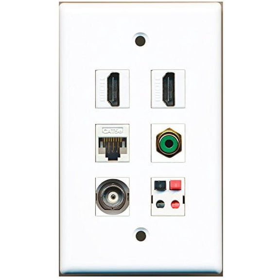RiteAV - 2 HDMI 1 Port RCA Green 1 Port BNC 1 Port Cat5e Ethernet White 1 Port Speaker Wall Plate