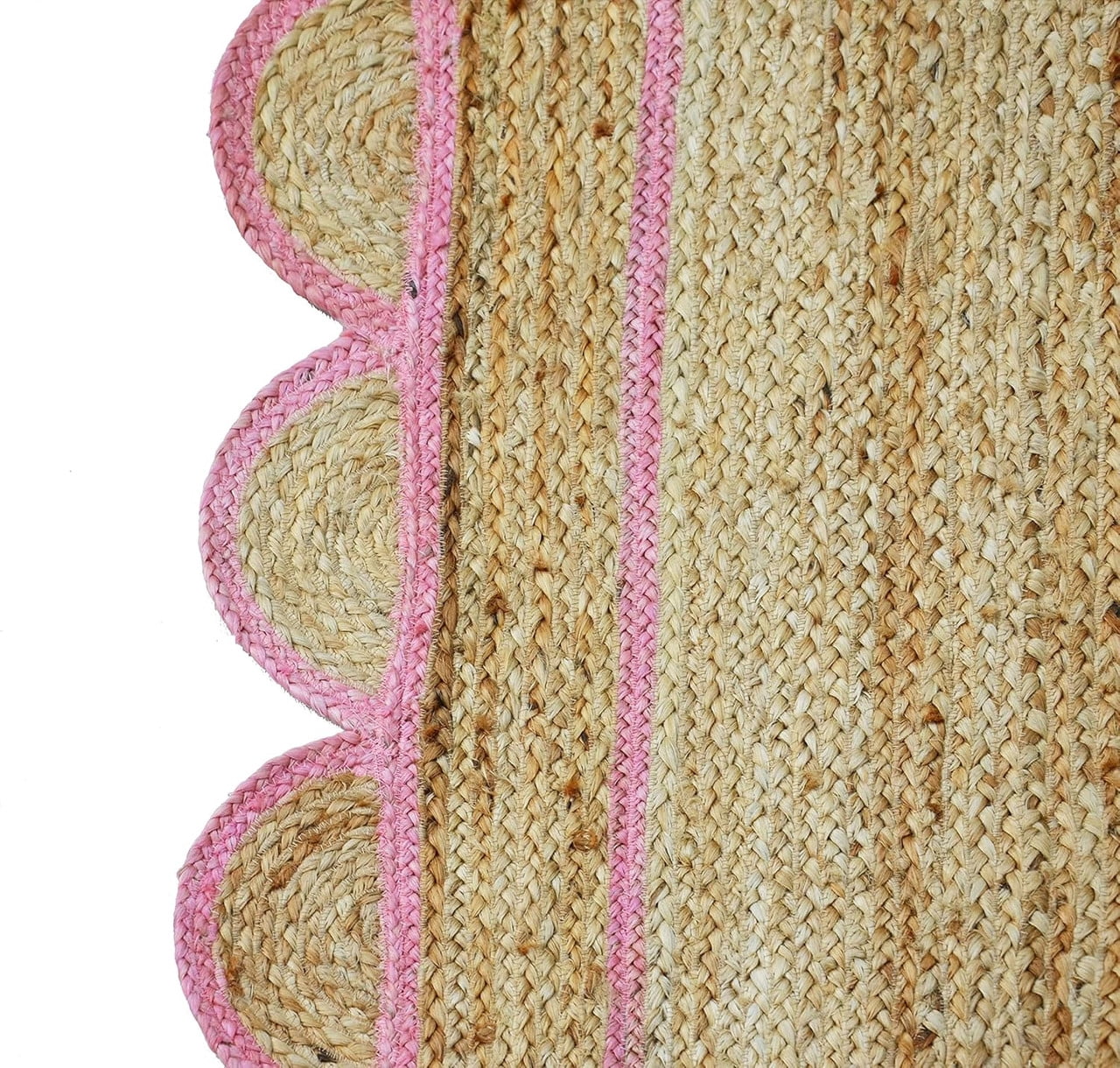 Scallop Pattern Jute Bohemian Area Rug, Light Pink, 4'x6'