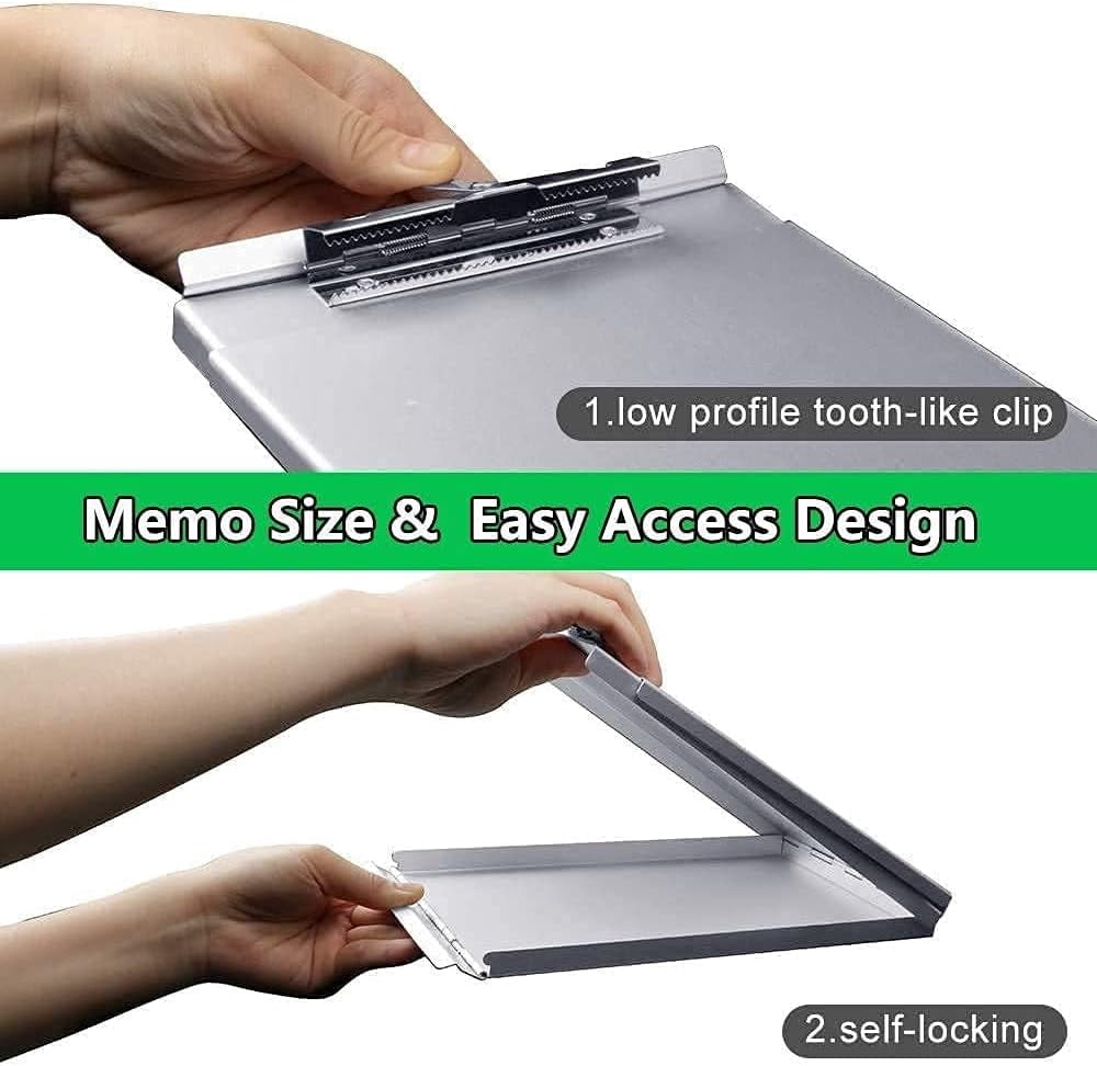 SunnyClip A5 Metal Clipboard with Privacy Cover - Recycled Aluminum Memo Board with Storage for Truckers, Nurses, Students (Memo Size)