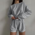 thumbnail image 4 of ROHUUQUE Pajama Sets for Women 2 Piece Solid Long Sleeve Tops Hollow Out Elastic Waist Shorts Pjs Outfits, 4 of 9