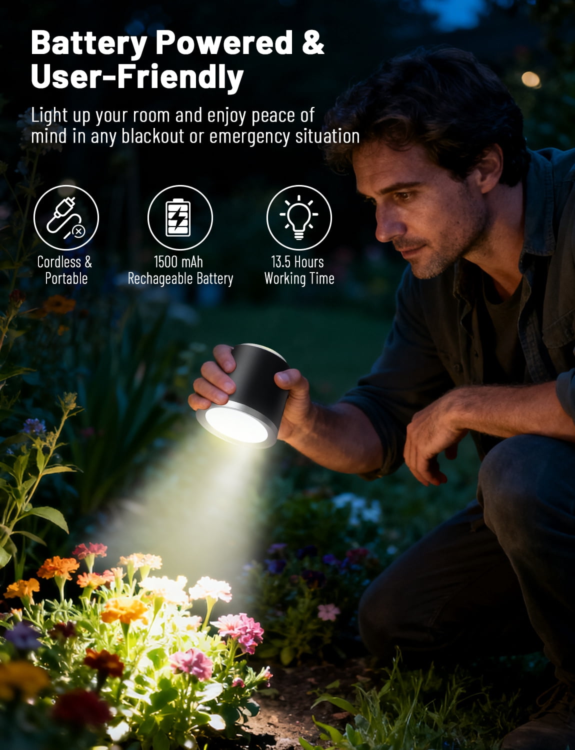 SUNLINKCO LED Desk Lamp, Magnetic Wall Mount LED Lights, 4-in-1 Rechargeable Night Light, USB Battery Powered Dimmable Cordless Table Lamp with 3 Color Modes, Reading Lighting for Bedroom, Work