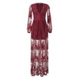 thumbnail image 4 of ANINEO Womens V-Neck Button Fashion Lace Long Dress Long Sleeve Wave Dress, 4 of 9