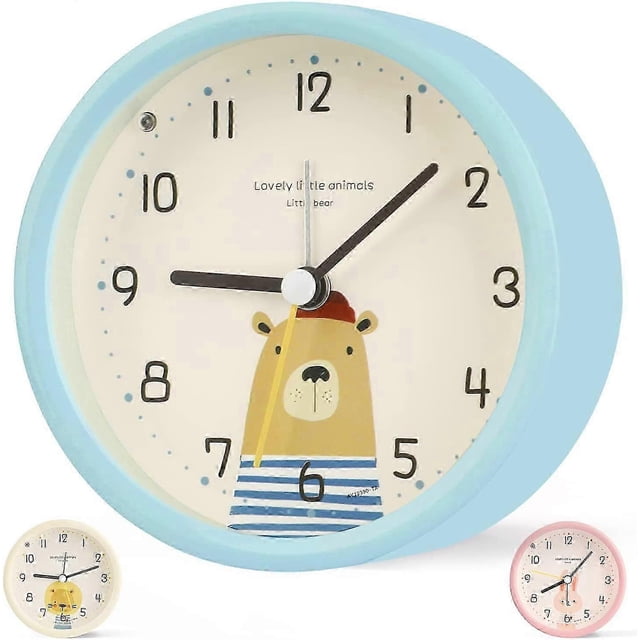Alarm Clock Toddler Analog Boy Girl Silent Table Clocks Battery Powered Without Ticking