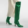 thumbnail image 3 of FSJ Women Sexy Round Closed Toe Over The Knee Boots Crystal Chunky Thigh High Boots Pull On Stretch Wide Calf Dress Long Boots Shoes Size 11 Green, 3 of 4