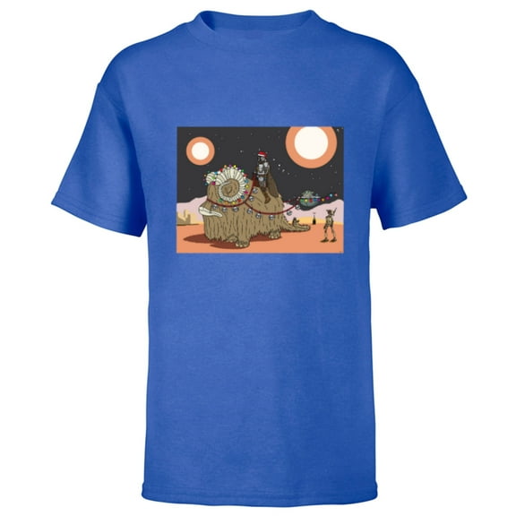 Star Wars Mandalorian & Grogu Christmas Jingle Bell Bantha - Short Sleeve T-Shirt for Kids - Customized-Royal