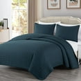 thumbnail image 3 of Chezmoi Collection Madrid Herringbone Geometric Solid Cotton Lightweight Quilt, 3-Piece Quilt Set, Queen, Dark Blue, 3 of 9