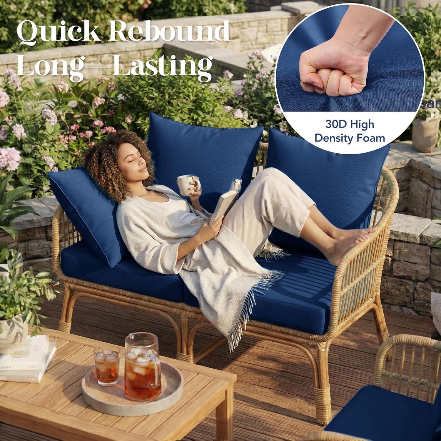 Outdoor Chair Cushions for Patio Furniture：24" x 24" Deep Seat Cushions with Backrest for Couch Sofa Chair - Waterproof Fade-Resistant Patio Cushion (Set of 2,Beige)