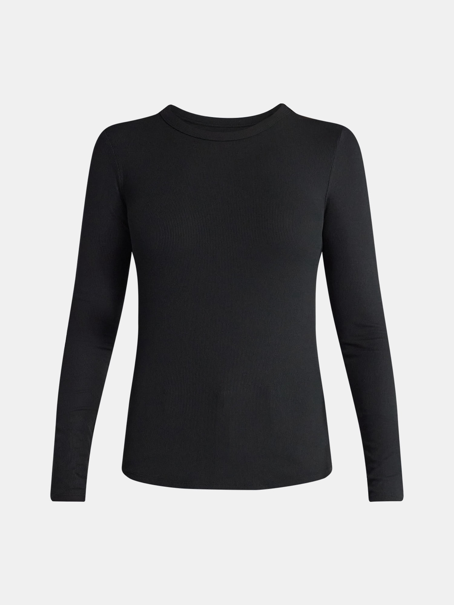 No Boundaries Ribbed Crewneck Tee with Long Sleeves, 1 or 2-Pack, Women's & Women's Plus XXS-XXL