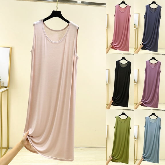 Sakmal Plus Size Moomoo Nightgownss Women Babydoll Cotton Sleeveless Loungewear Solid Long Ladies Nightgown Free Size